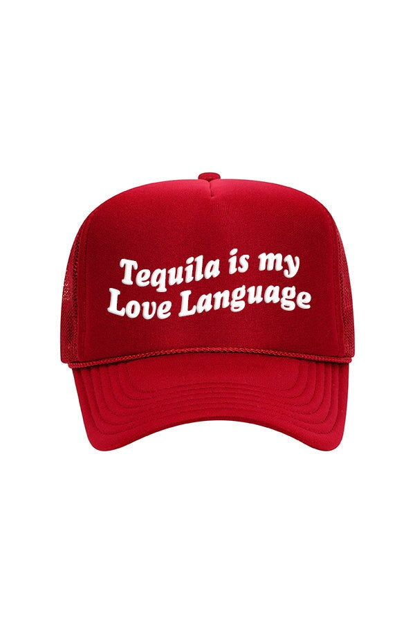 Tequila is my Love Language Trucker Hat HAT LULUSIMONSTUDIO Red 